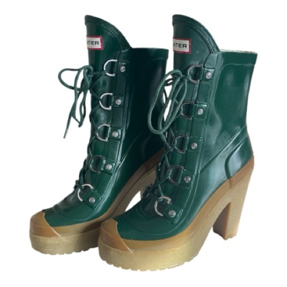 Hunter Gabby Lace Up Rain Boots Hunter Green Size 6 - Picture 3 of 11